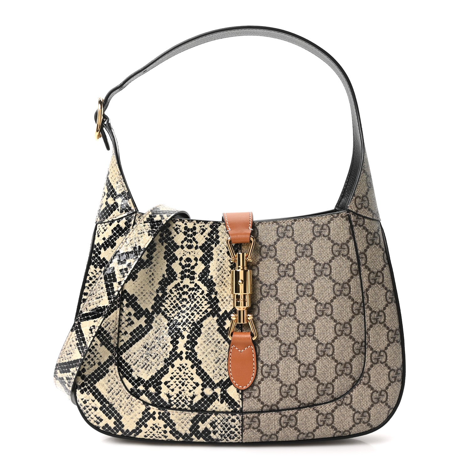 Gucci GG Supreme Monogram Snakeskin Small Jackie 1961 Hobo Beige
