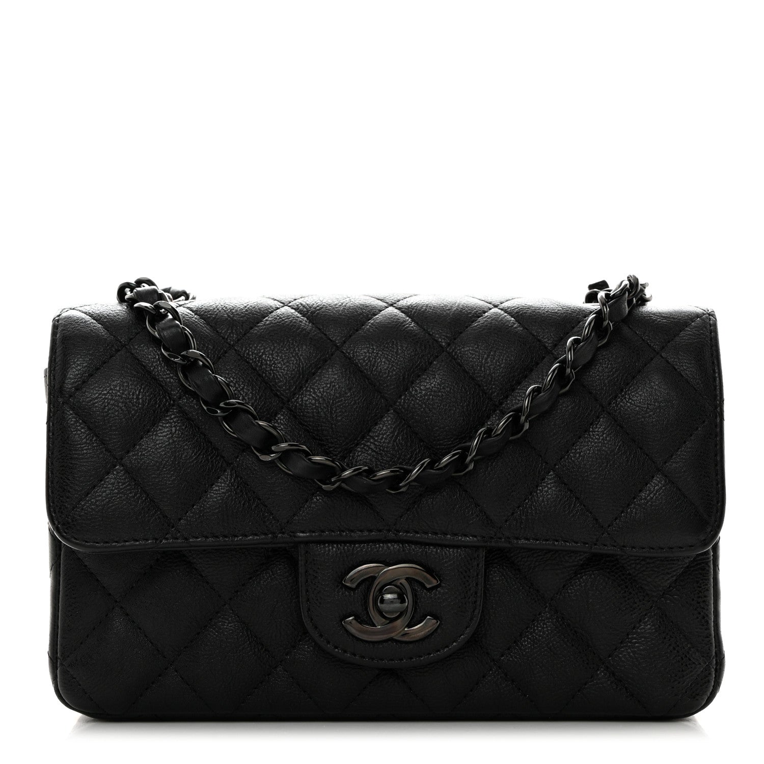 Chanel Crumpled Calfskin Quilted Mini Rectangular Flap So Black