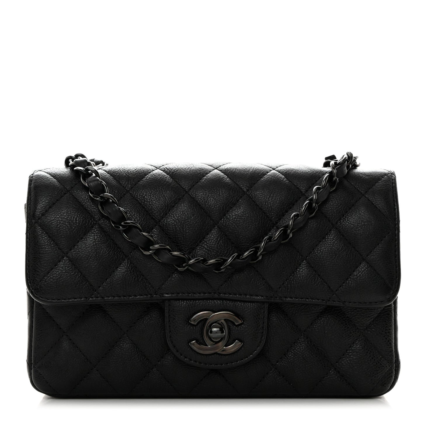 Crumpled Calfskin Quilted Mini Rectangular Flap So Black