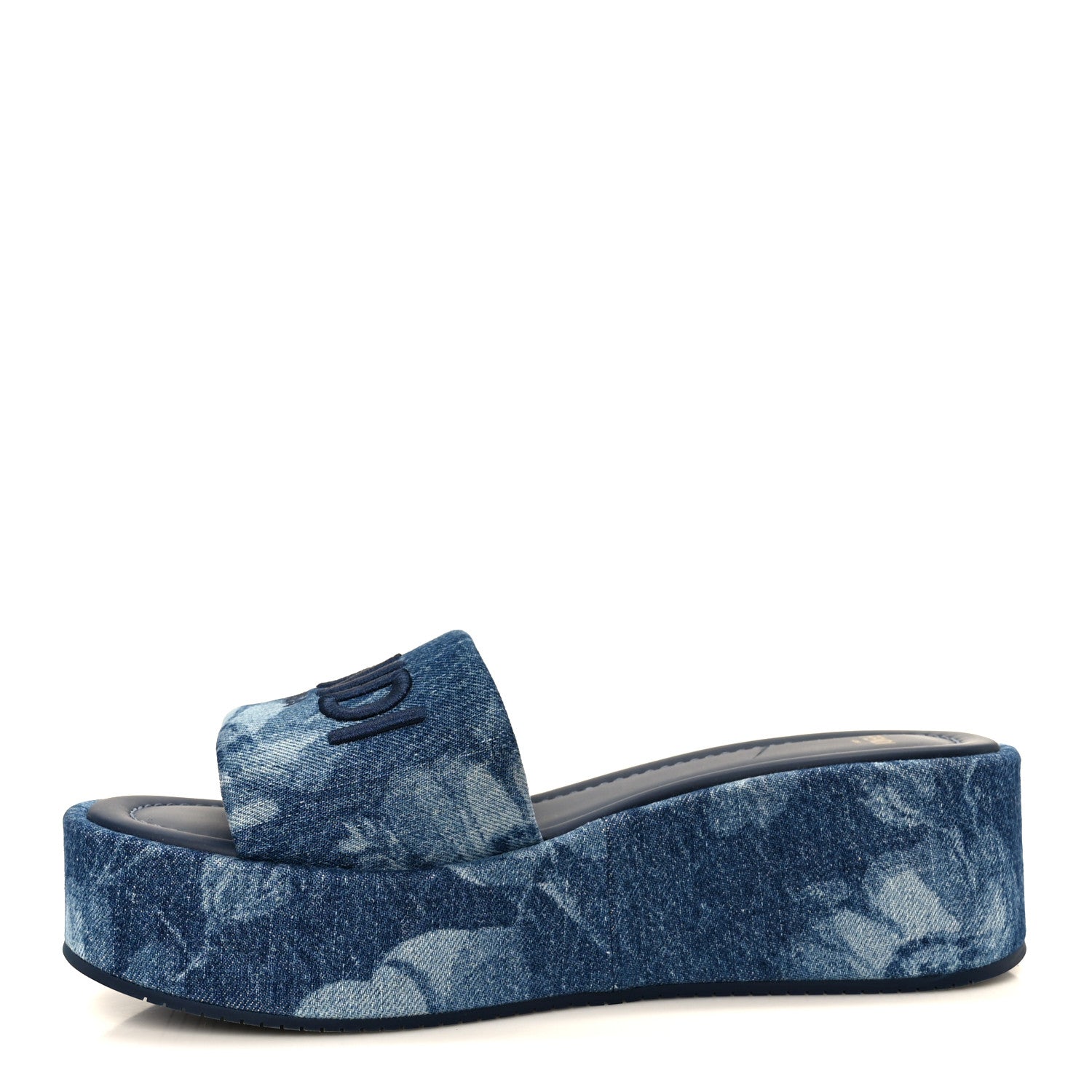 Fendi Denim Sea Garden Logo Sunshine Flatform Slide Sandals 40