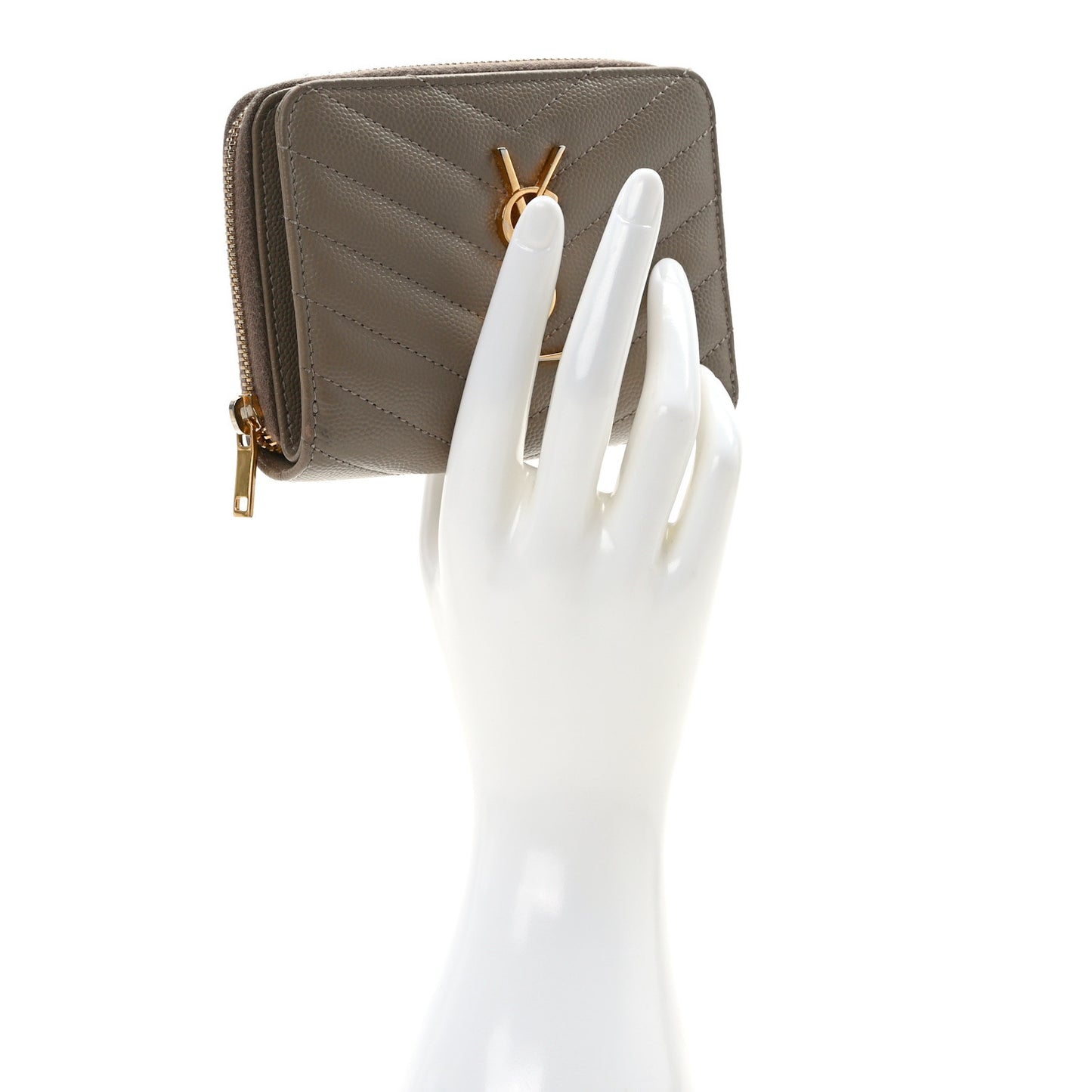 Grain De Poudre Matelasse Chevron Monogram Compact Zip Around Wallet Dark Latte