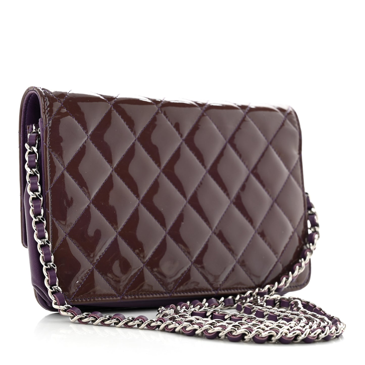 Patent Quilted Brilliant Wallet On Chain WOC Violet