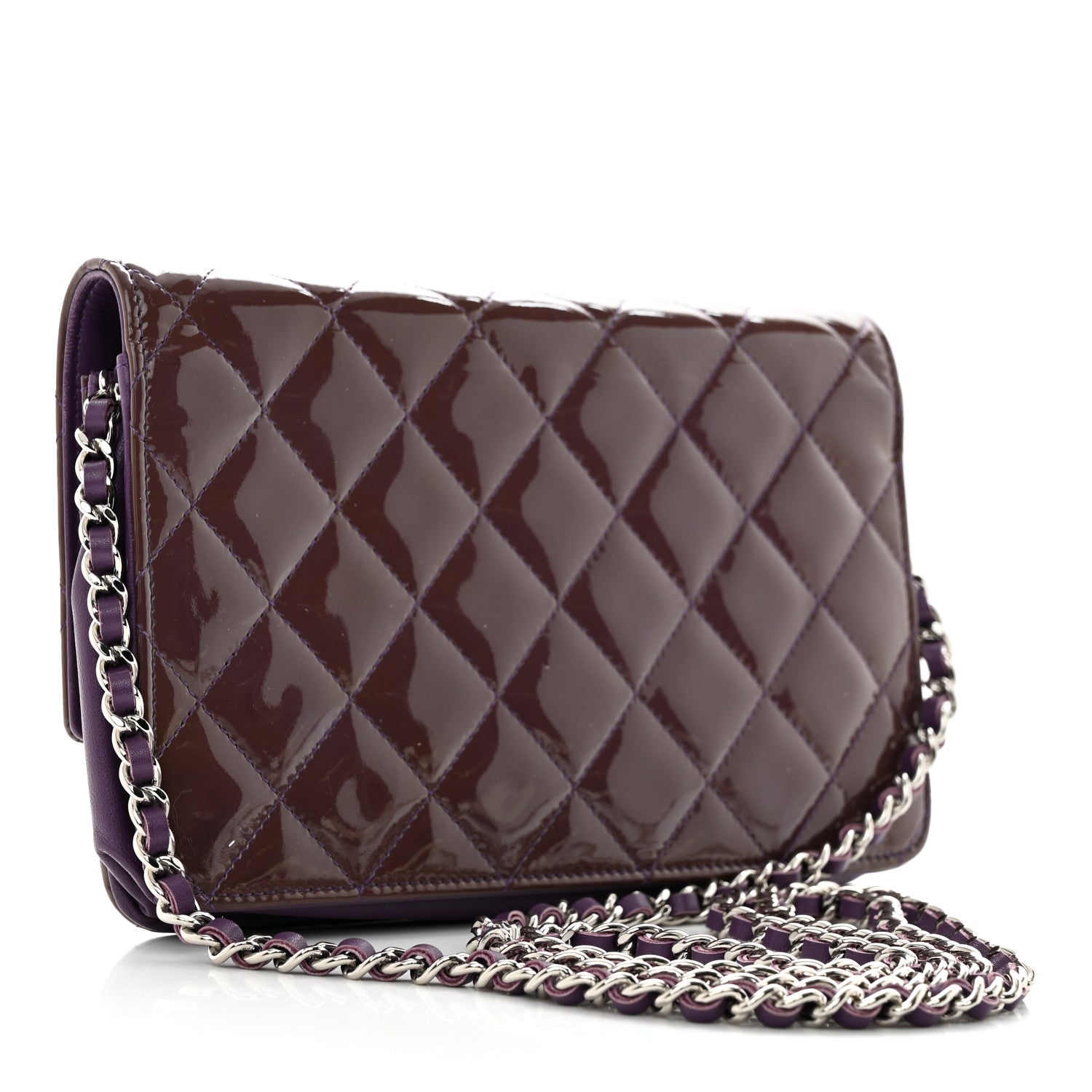 Chanel Patent Quilted Brilliant Wallet On Chain WOC Violet 3 of 12