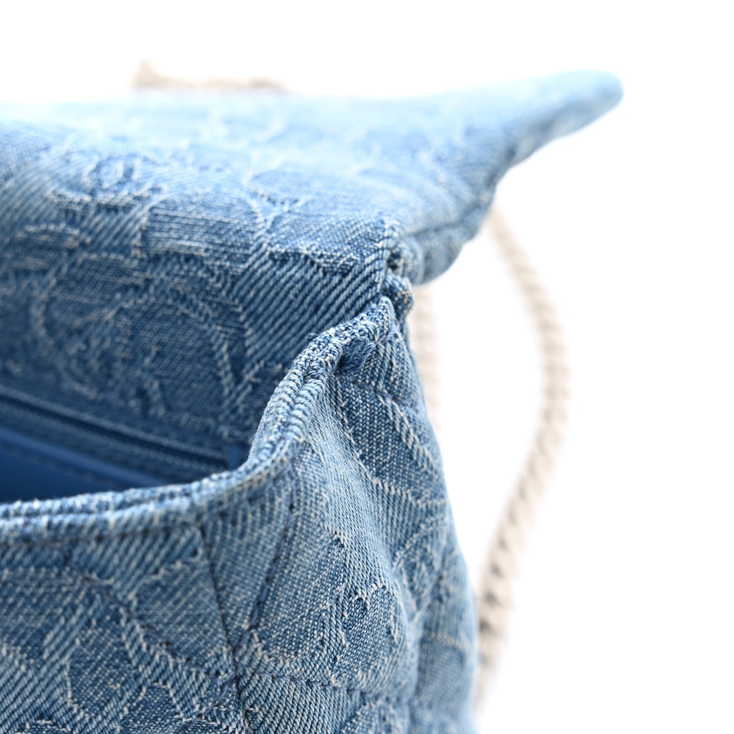 Denim Quilted Camellia Sweetheart Mini Flap Blue