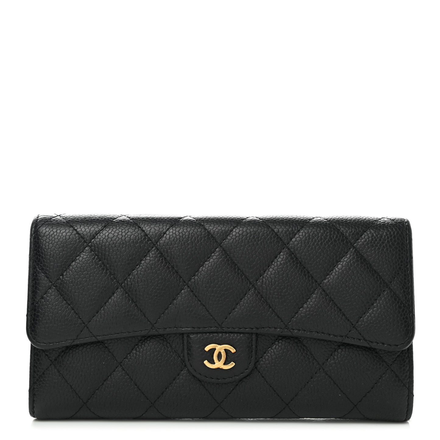 Caviar Quilted Large Gusset Flap Wallet Black