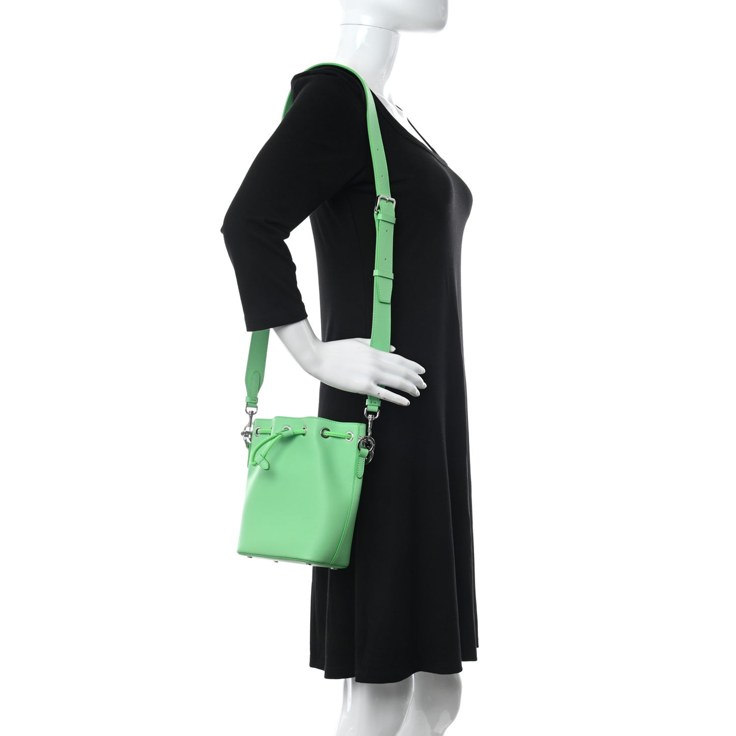 Calfskin Drawstring Logo Bucket Bag Green