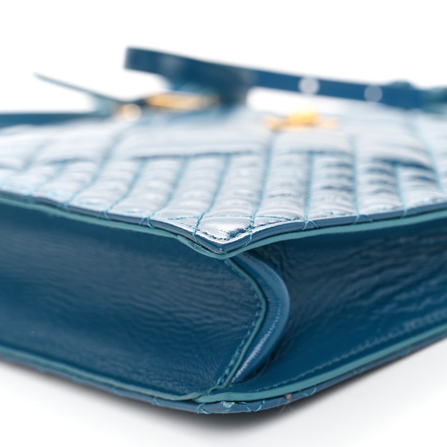 Patent Calfskin Quilted Large Tribute Icon Crossbody Pouch Blue