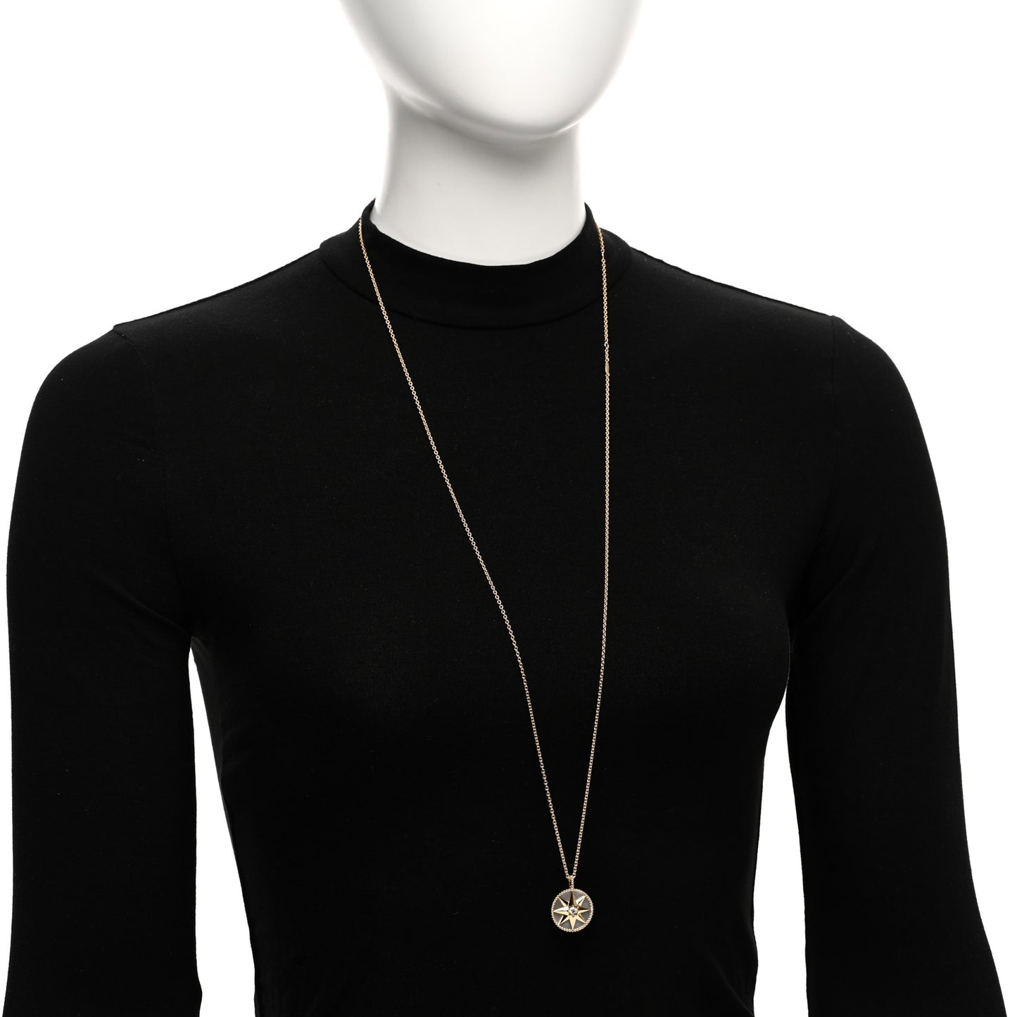 18K Yellow Gold Diamond Mother of Pearl Rose Des Vents Medallion Necklace
