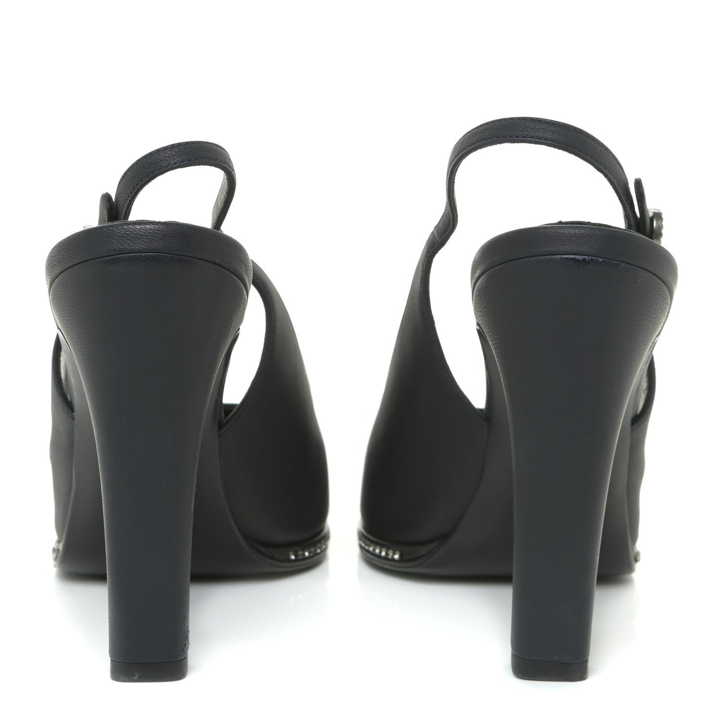 Crystal Cap Toe Slingback Pumps 38.5 Marine Gris Fonce