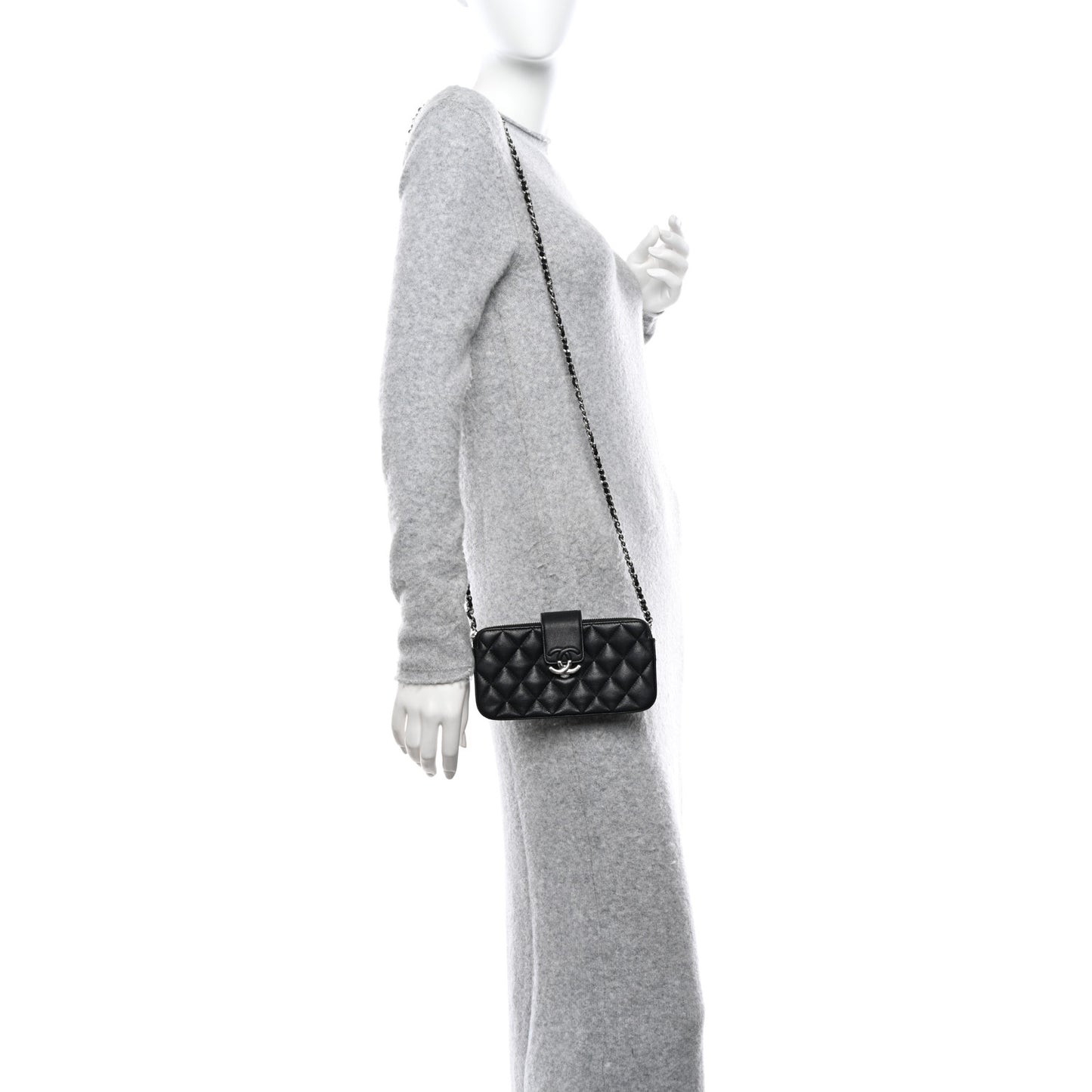 Lambskin Quilted CC Box Clutch With Chain Black
