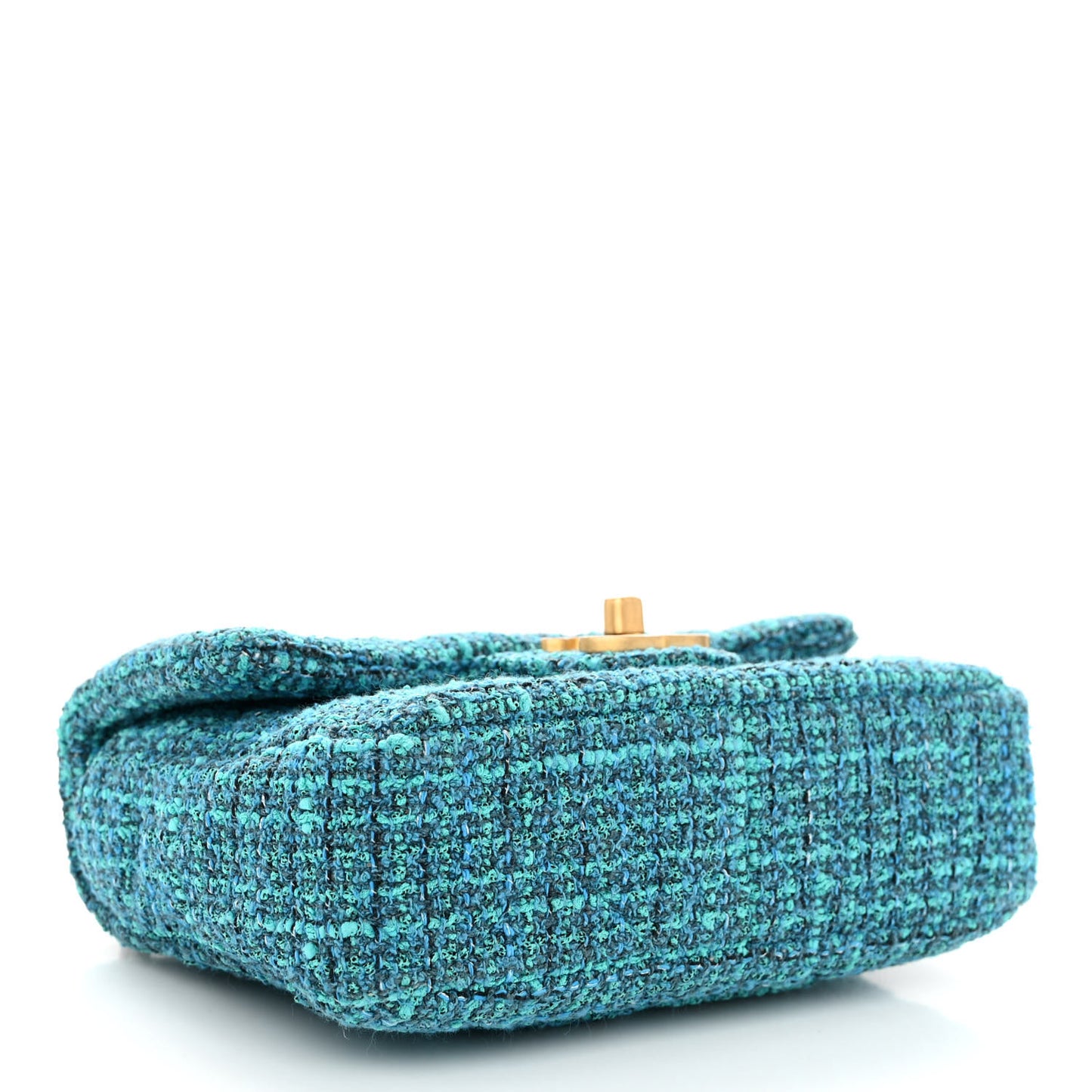Tweed Enamel Quilted Pending CC Mini Square Flap Blue Green