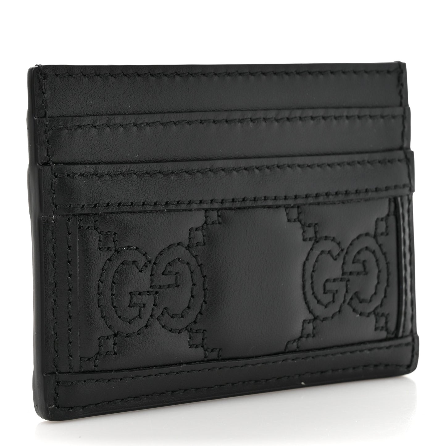 Calfskin GG Matelasse Card Holder Black