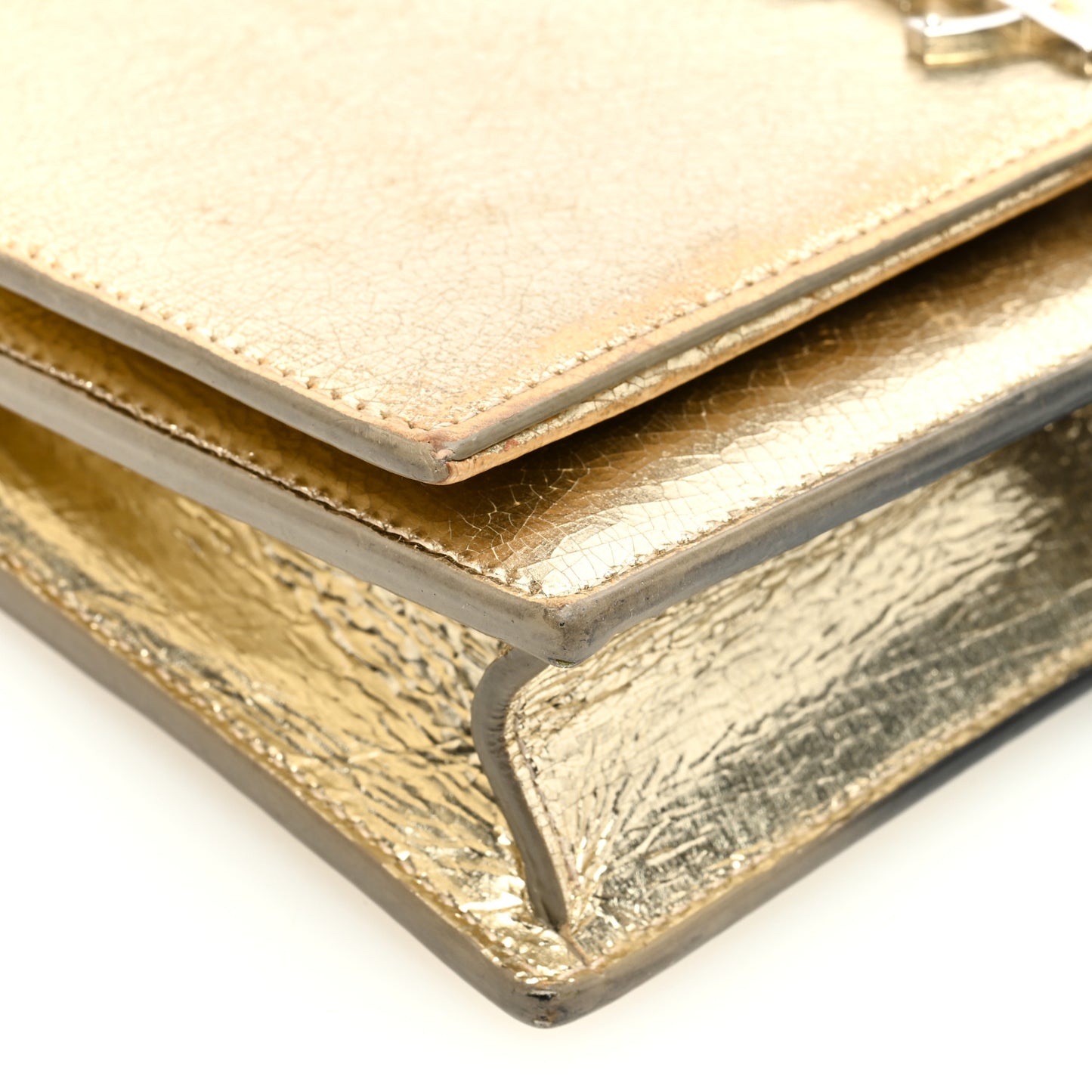 Metallic Crackled Calfskin Kate Monogram Tassel Chain Wallet Gold