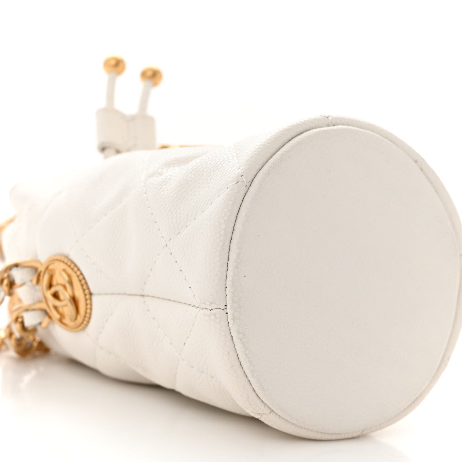 Chanel Caviar Quilted Twist Your Buttons Mini Bucket Bag White 9 of 10