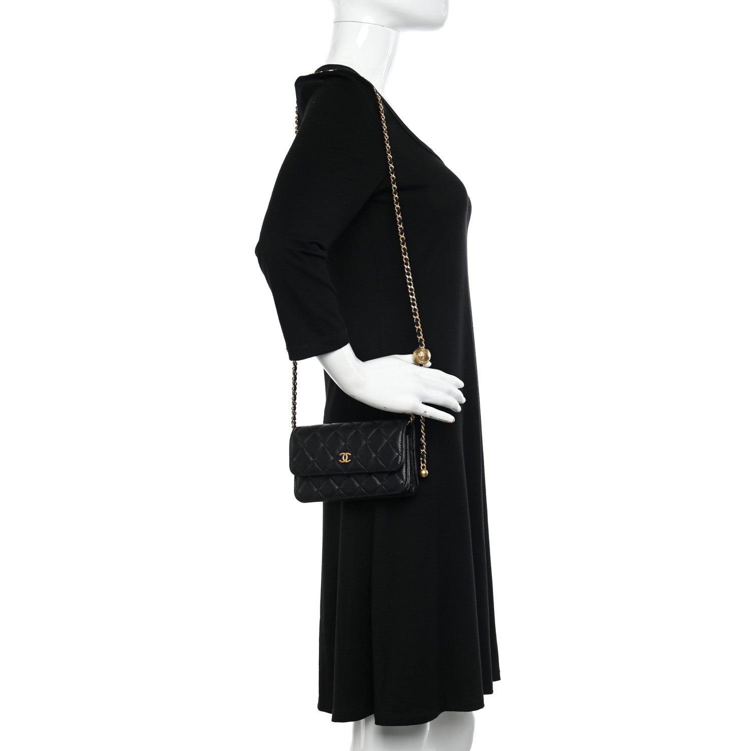 Chanel Lambskin Pearl Crush Quilted Flap Phone Holder With Chain Black 2 of 13