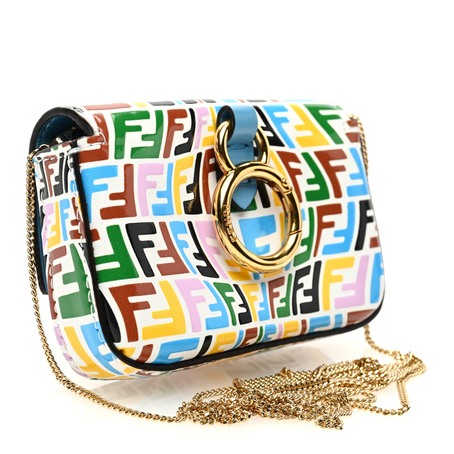 X SARAH COLEMAN Vitello Liberty Ceylon Micro FF Fish Eye Embossed Nano Baguette Charm Multicolor Cyber Blue