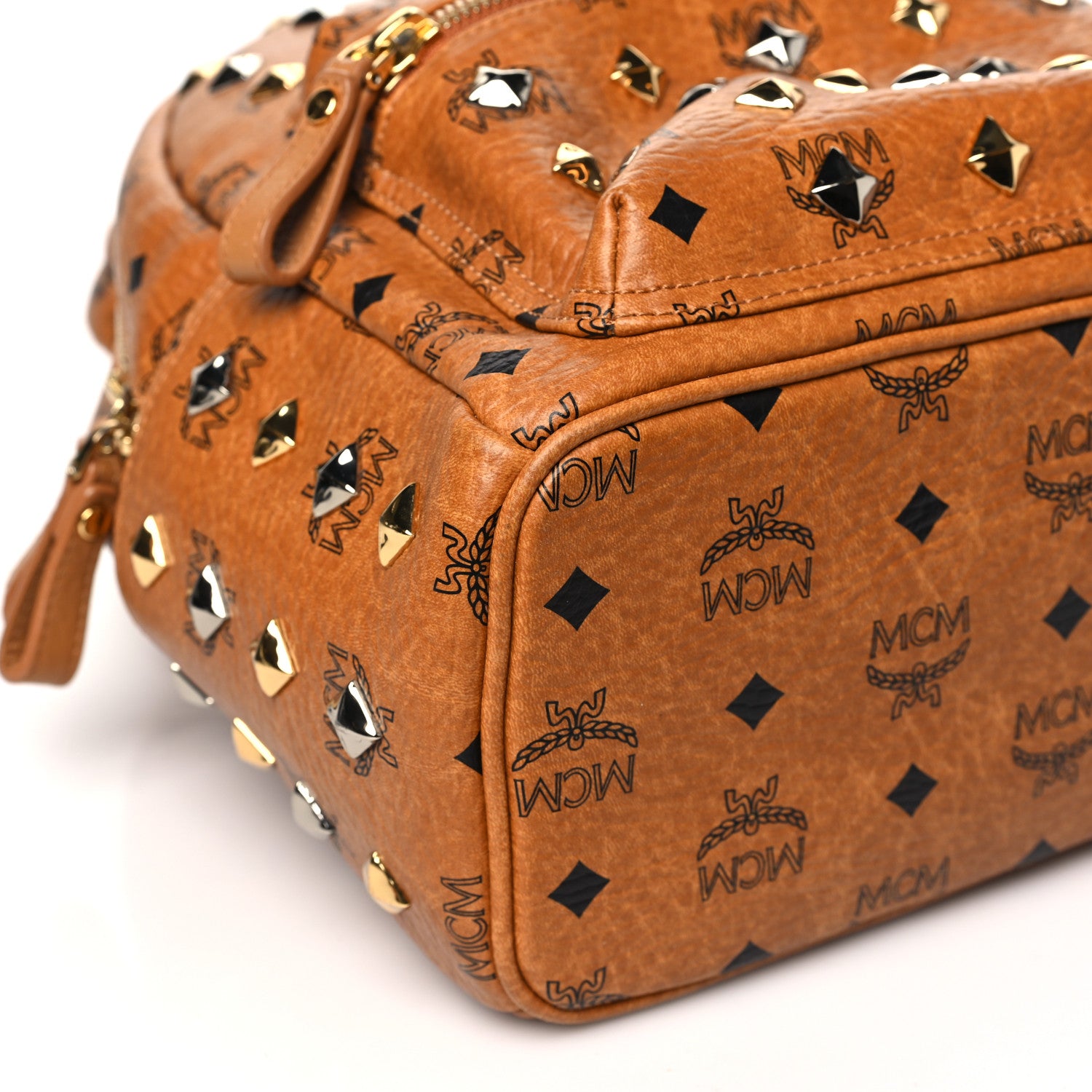 MCM Visetos Studded Small Stark Backpack Cognac 7 of 9