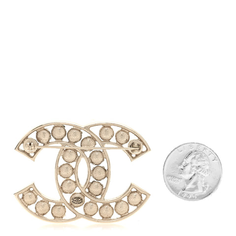 Pearl Crystal CC Brooch Gold Pearly White