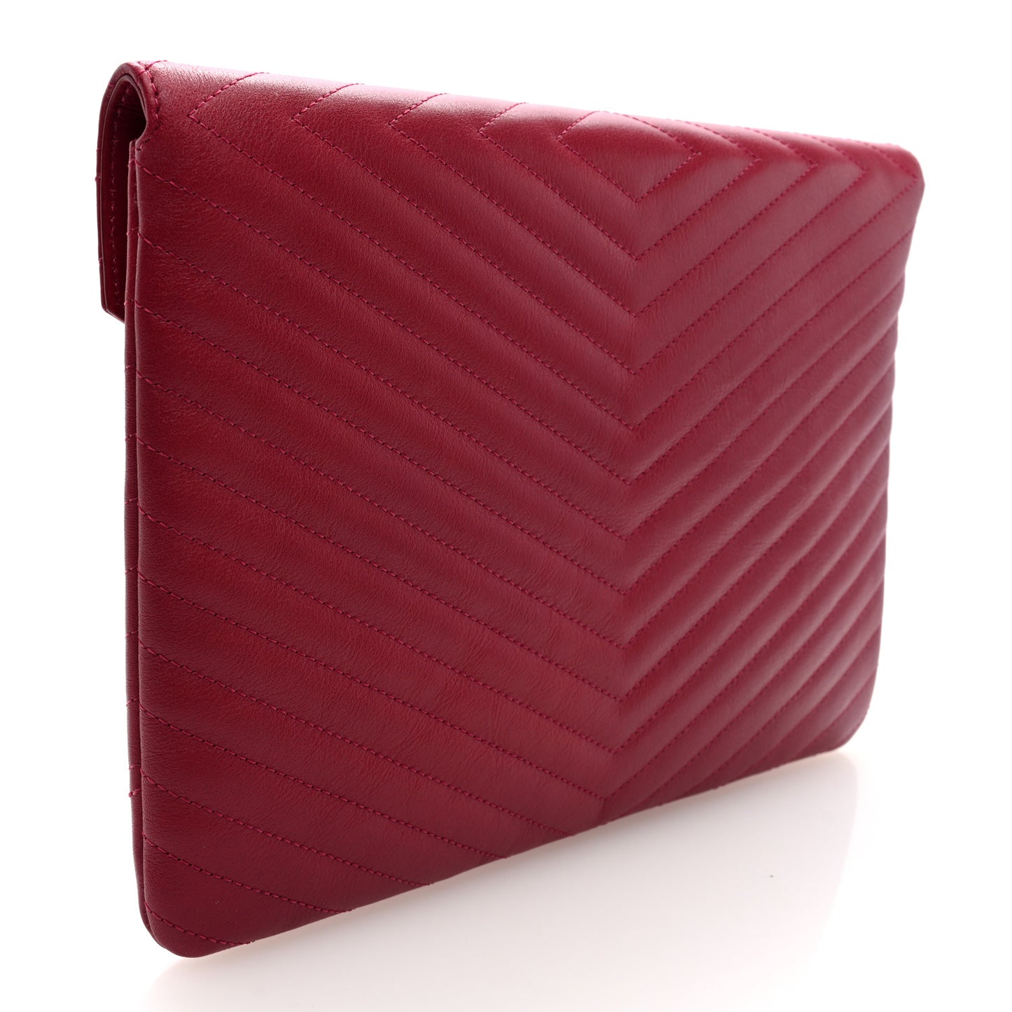 Calfskin Chevron Quilted Small Envelope Clutch Dark Pink