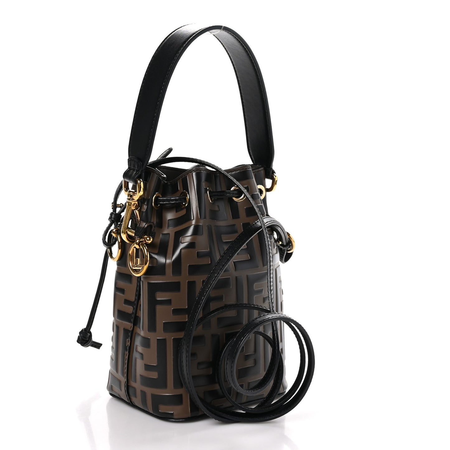 Vitello Liberty F is Fendi Bi-Color FF 1974 Embossed Mini Mon Tresor Bucket Bag Maya Black
