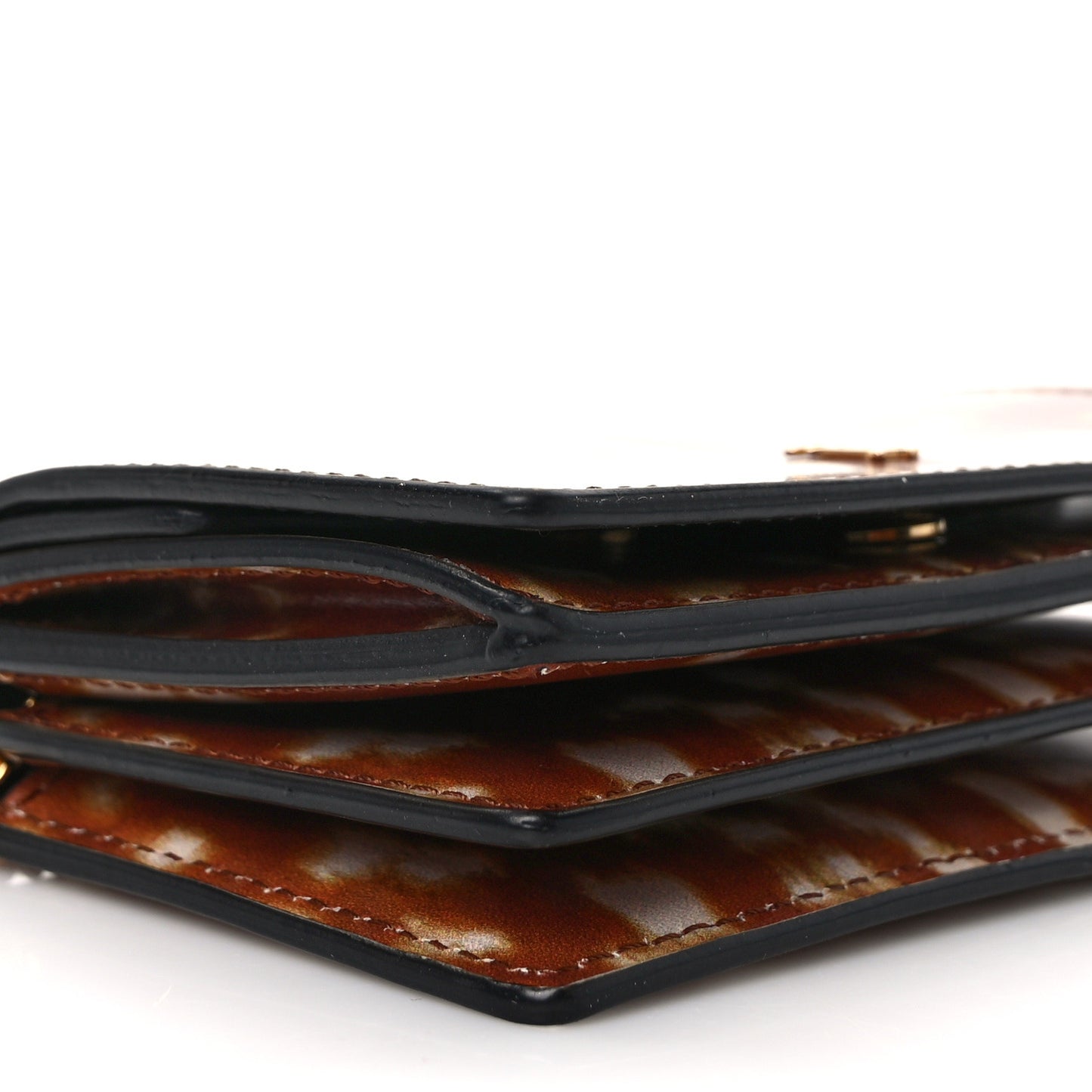 Calfskin Deer Printed Jessie Chain Card Case Malt Brown