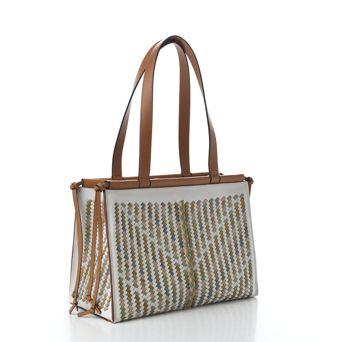 Calfskin Woven Small Cushion Tote Multicolor