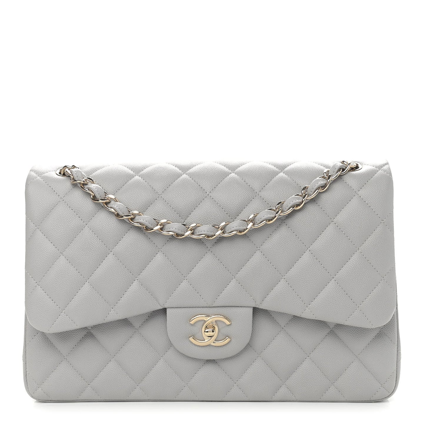 Caviar Quilted Jumbo Double Flap Grey
