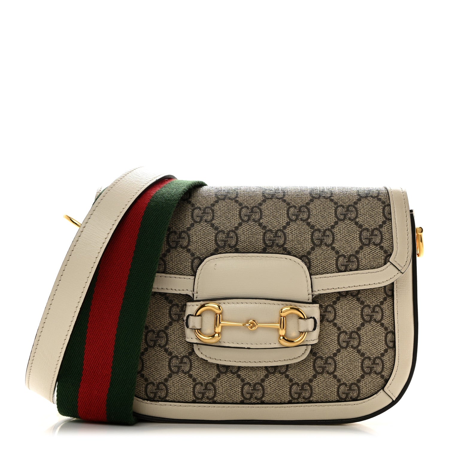 Gucci GG Supreme Monogram Web Mini Horsebit 1955 Shoulder Bag Beige Mystic White 1 of 11