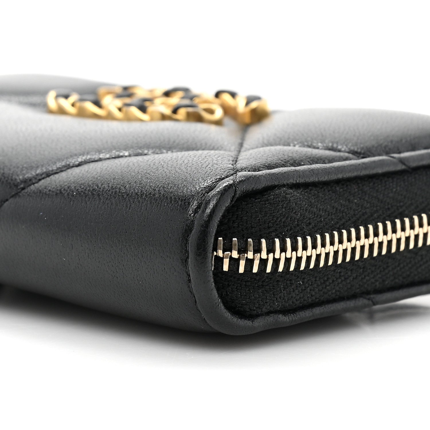 Chanel Lambskin Quilted Chanel 19 Zip Around Coin Purse Wallet Black 10 of 12