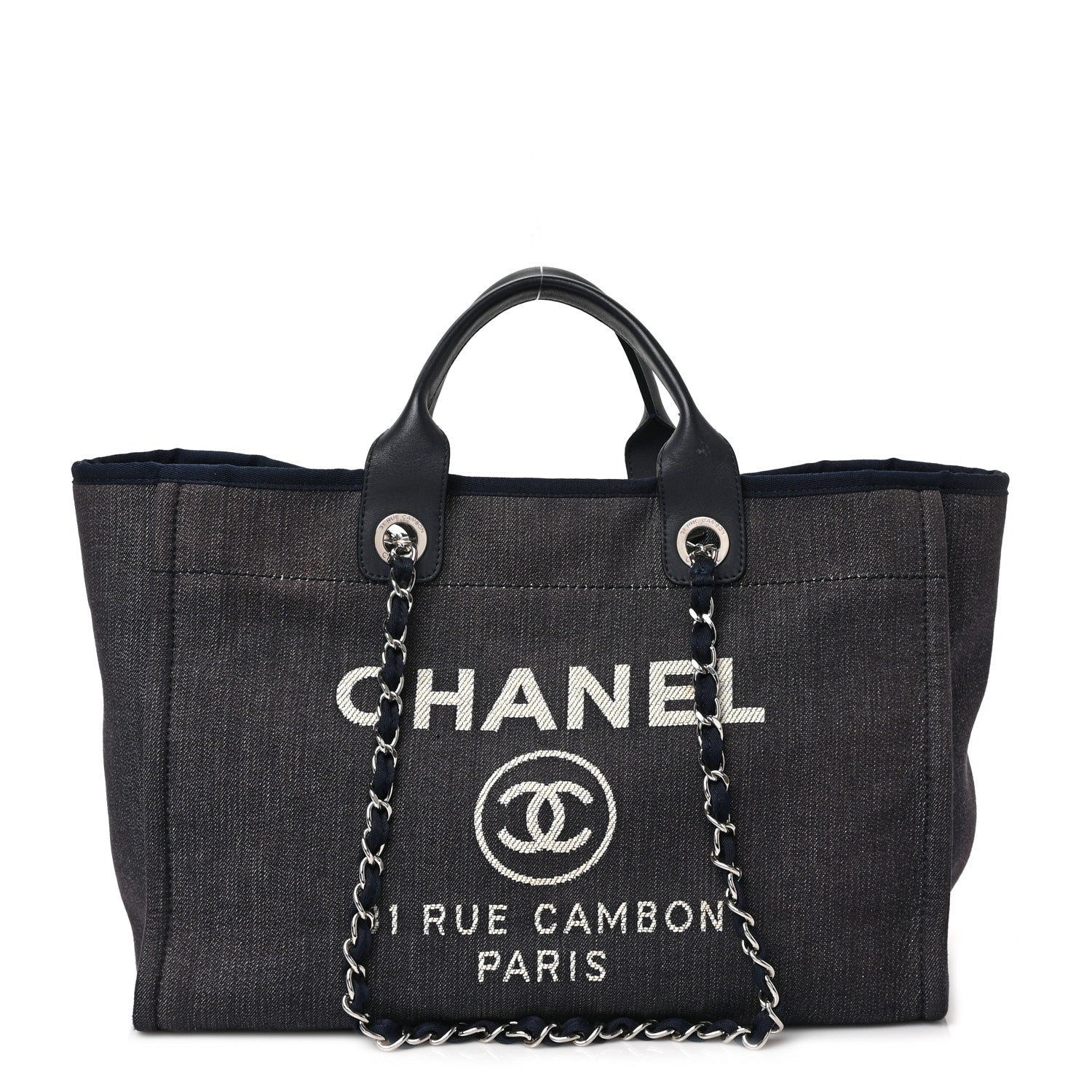 CC DEAUVILLE LARGE 38 TOTE BAG IN DARK NAVY CANVAS WITH WHITE LOGO EMBROIDERED main image 1