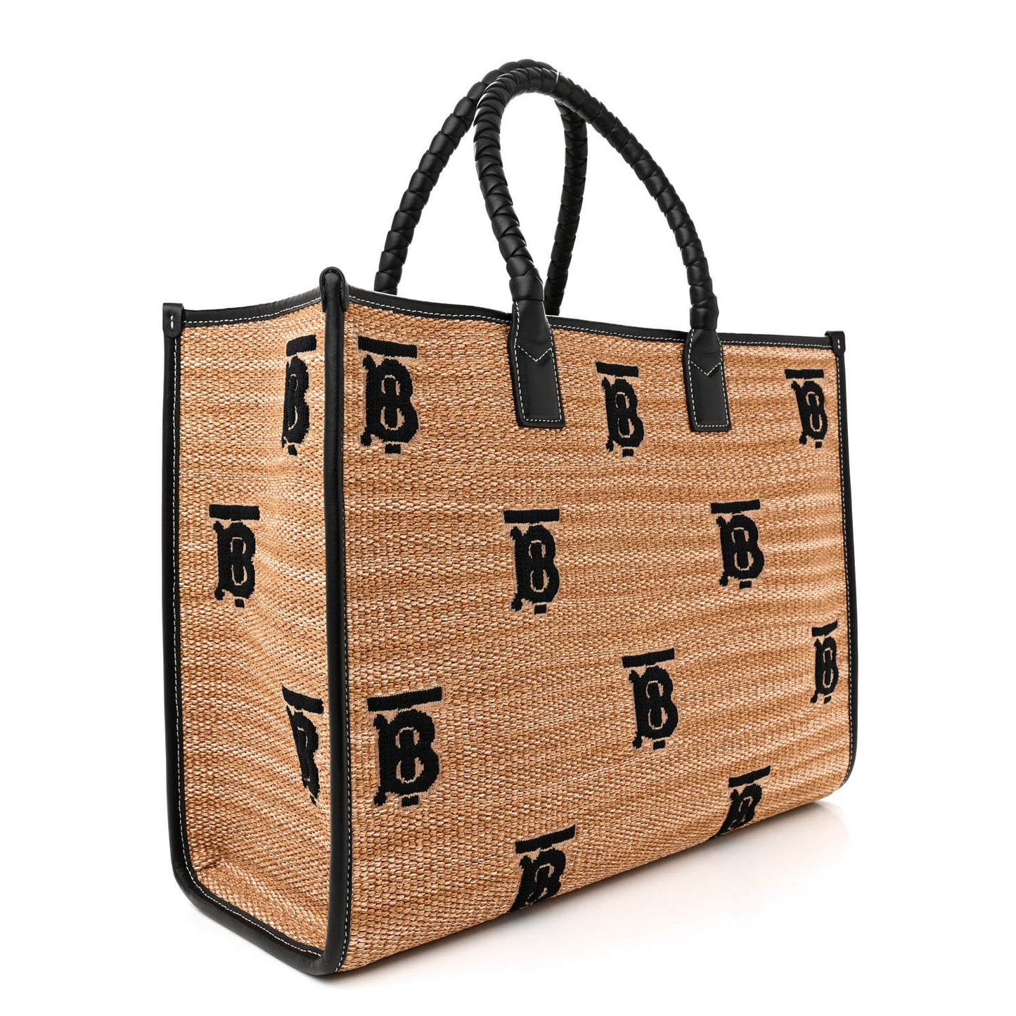 Raffia Calfskin Medium Freya Tote Natural Black