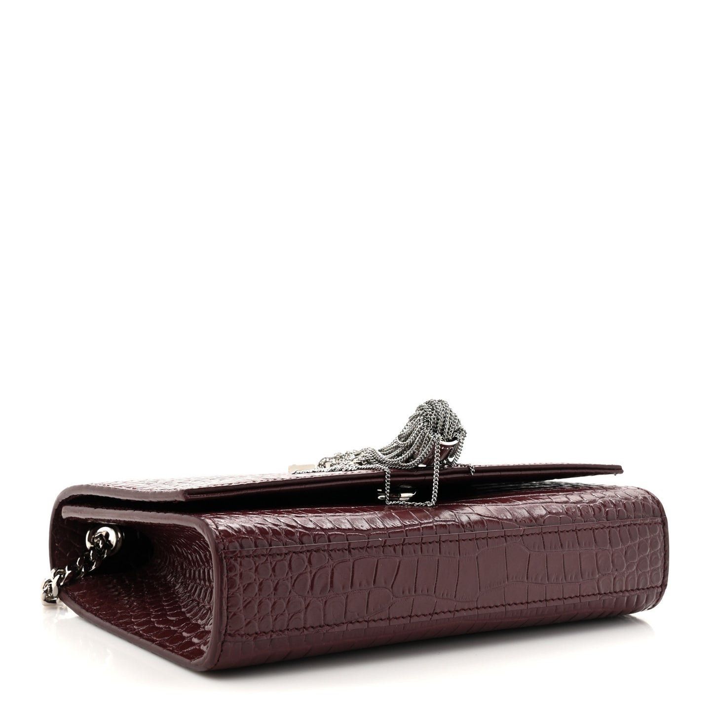 Calfskin Crocodile Embossed Small Classic Monogram Kate Tassel Satchel Palissandre