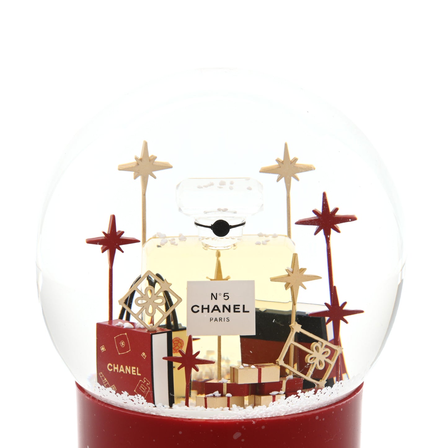 Glass N°5 Perfume Bottle Snow Globe Red