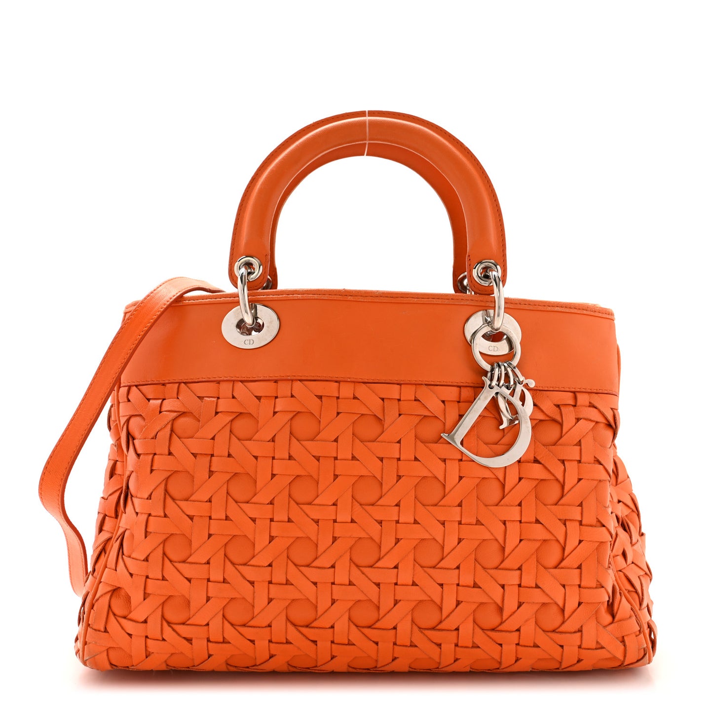 Lambskin Woven Lady Dior Avenue Tote Orange