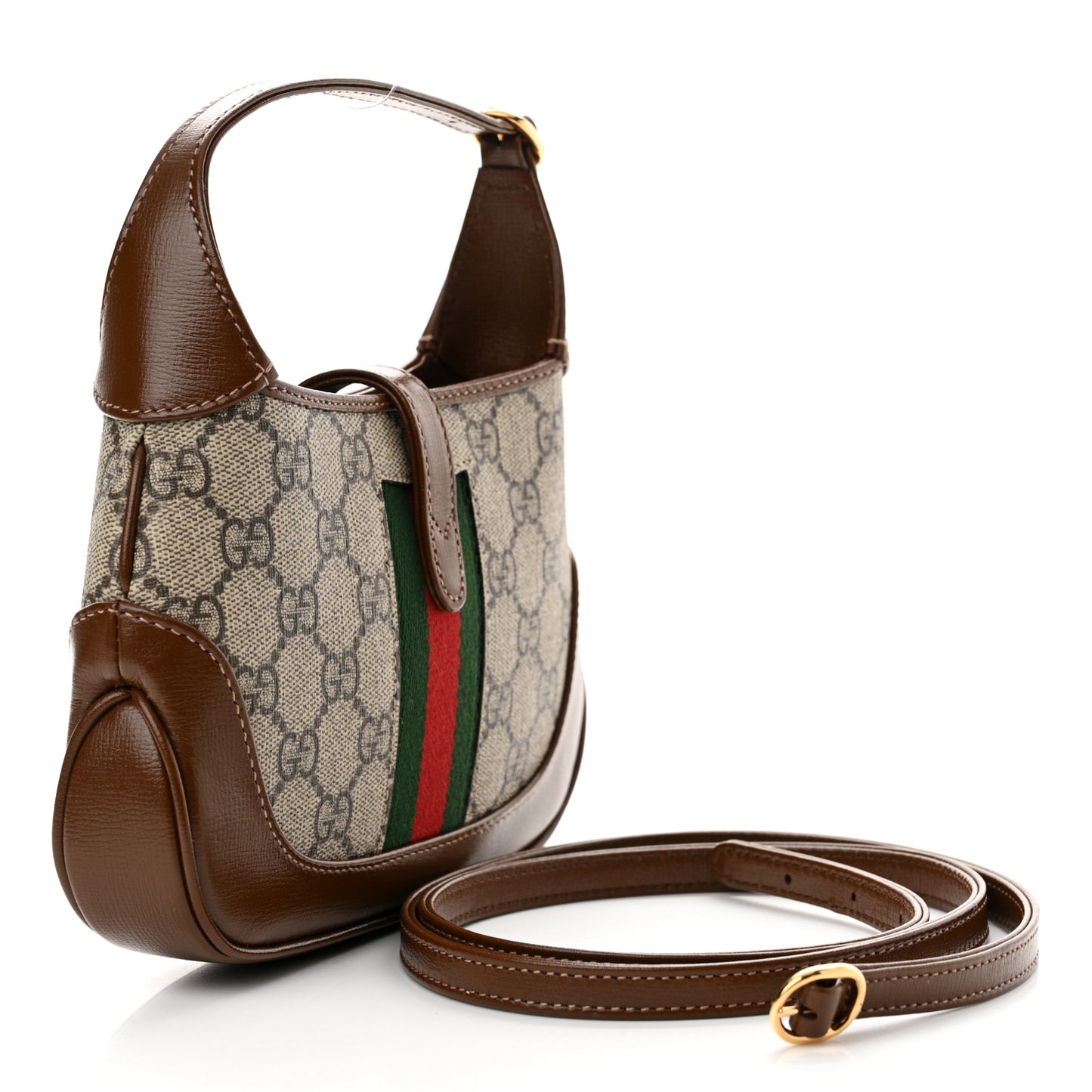 GG Supreme Monogram Azalea Calfskin Web Mini Jackie 1961 Hobo Beige Ebony Brown Sugar