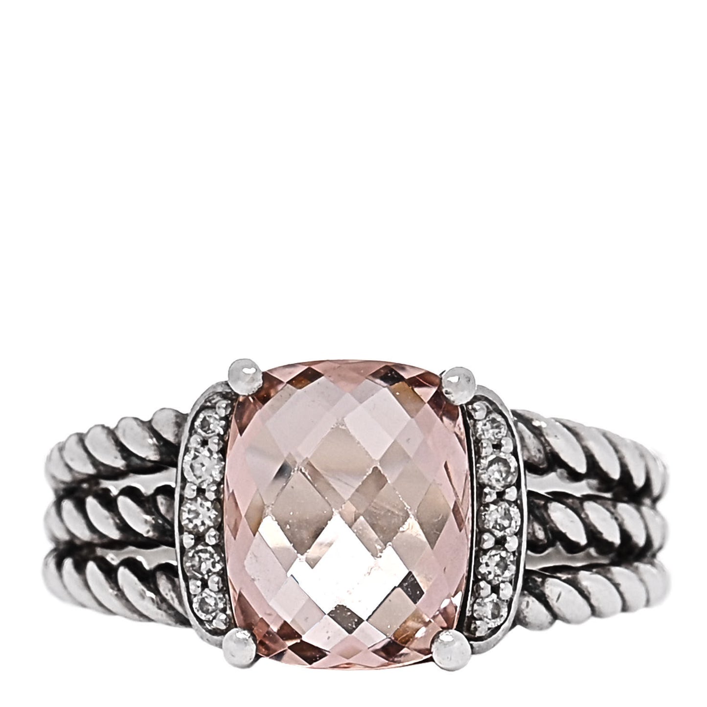Sterling Silver Diamond Morganite 10mm Petite Wheaton Ring 53 6.25