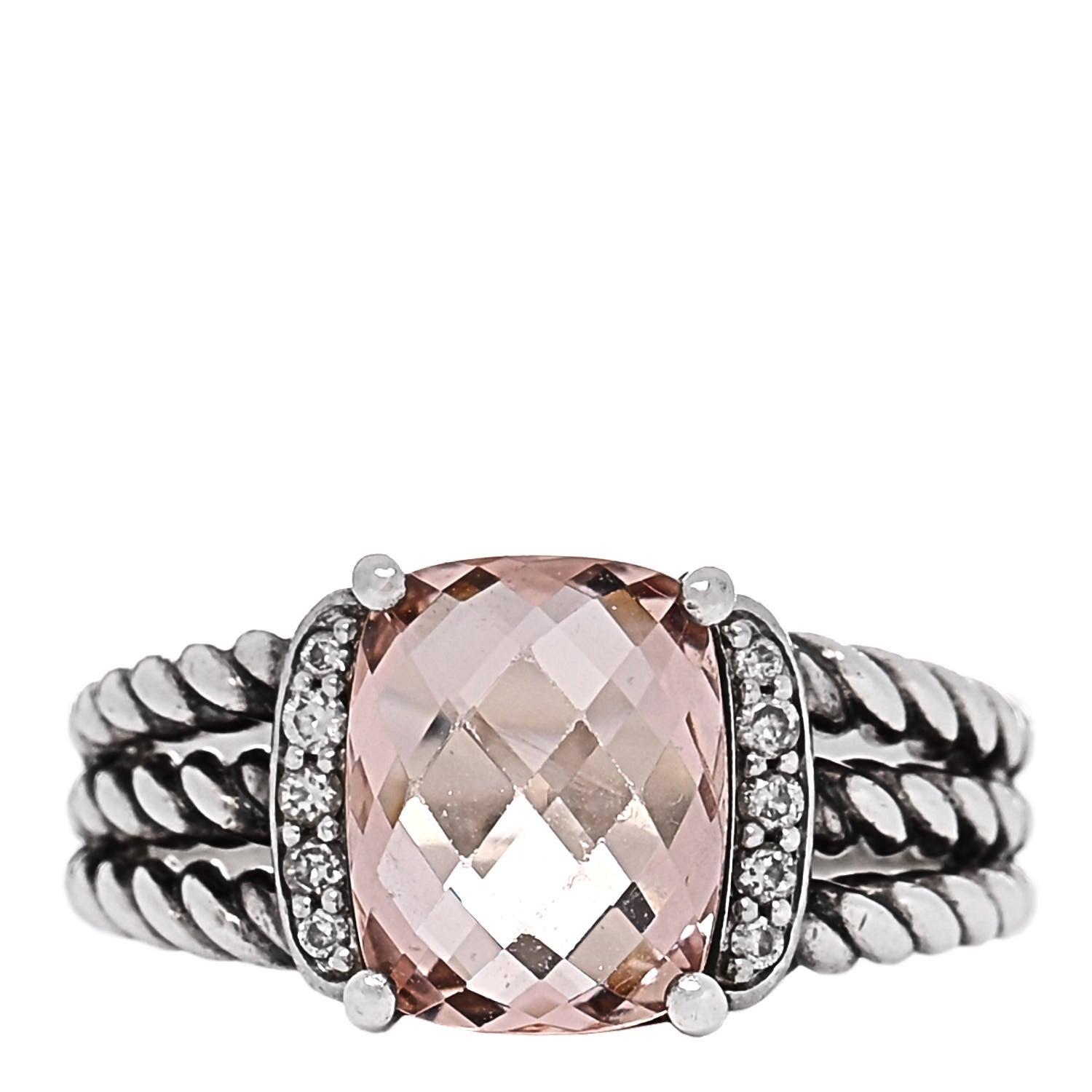 David Yurman Sterling Silver Diamond Morganite 10mm Petite Wheaton Ring 53 6.25 1 of 5
