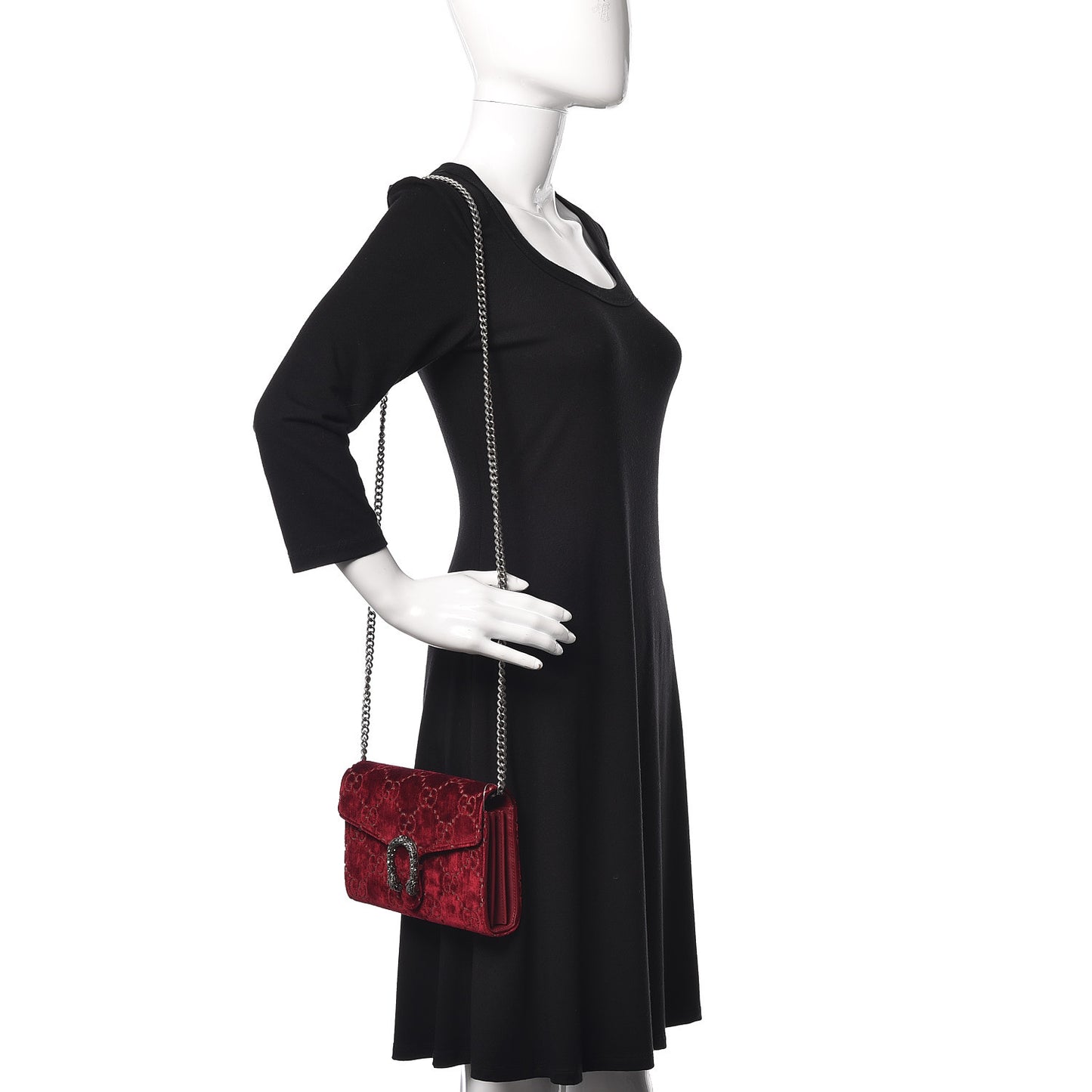 Velvet GG Monogram Mini Dionysus Chain Wallet Red Cipria