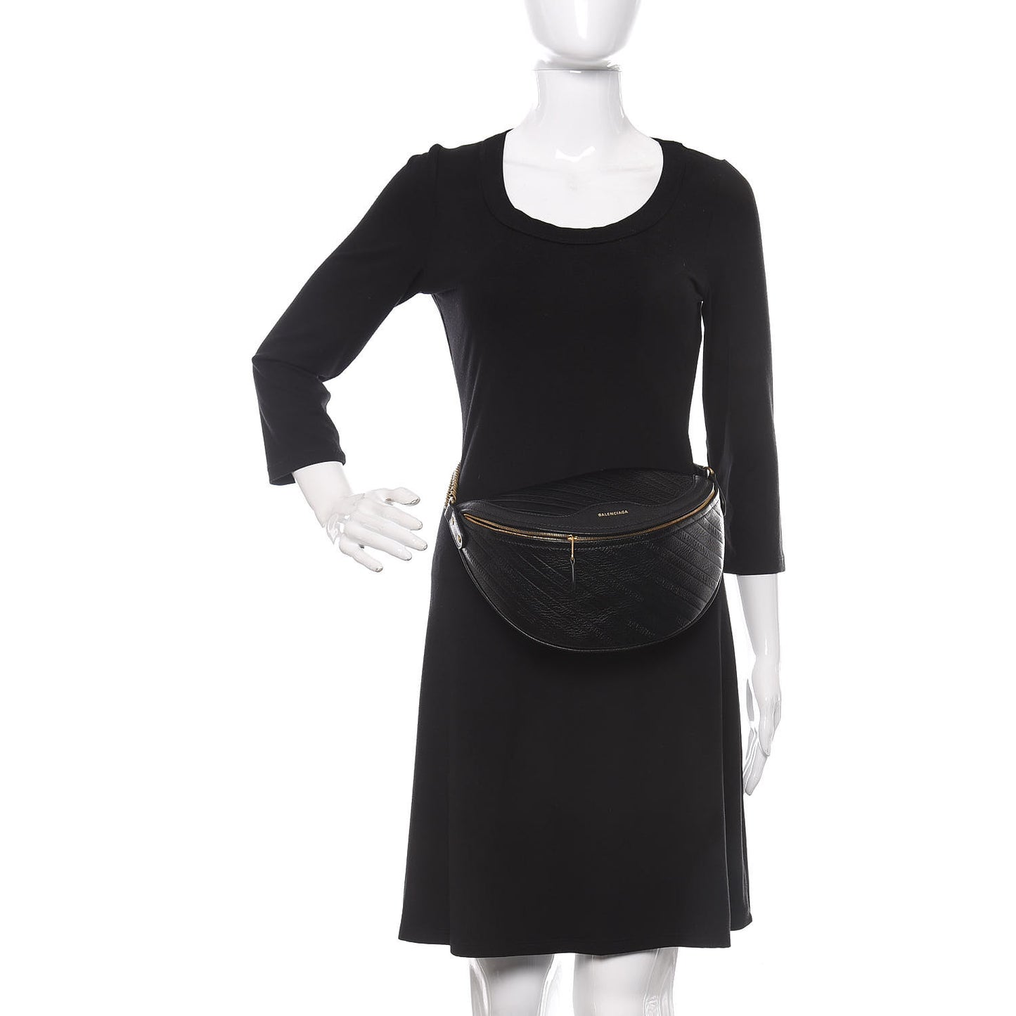 Shiny Goatskin Allover Logo Embossed XS Souvenir Belt Bag Black