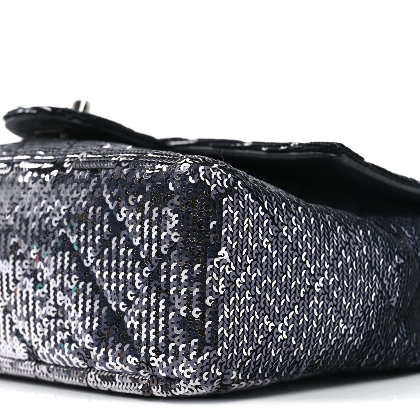 Sequin Quilted Small Single Flap Black Silver