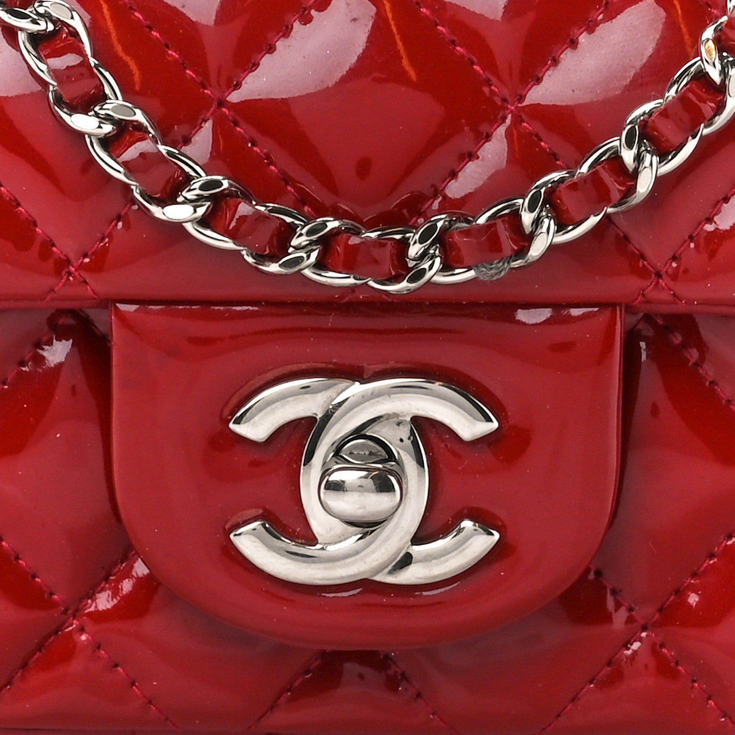 Chanel Patent Calfskin Quilted Extra Mini Rectangular Flap Red 9 of 12