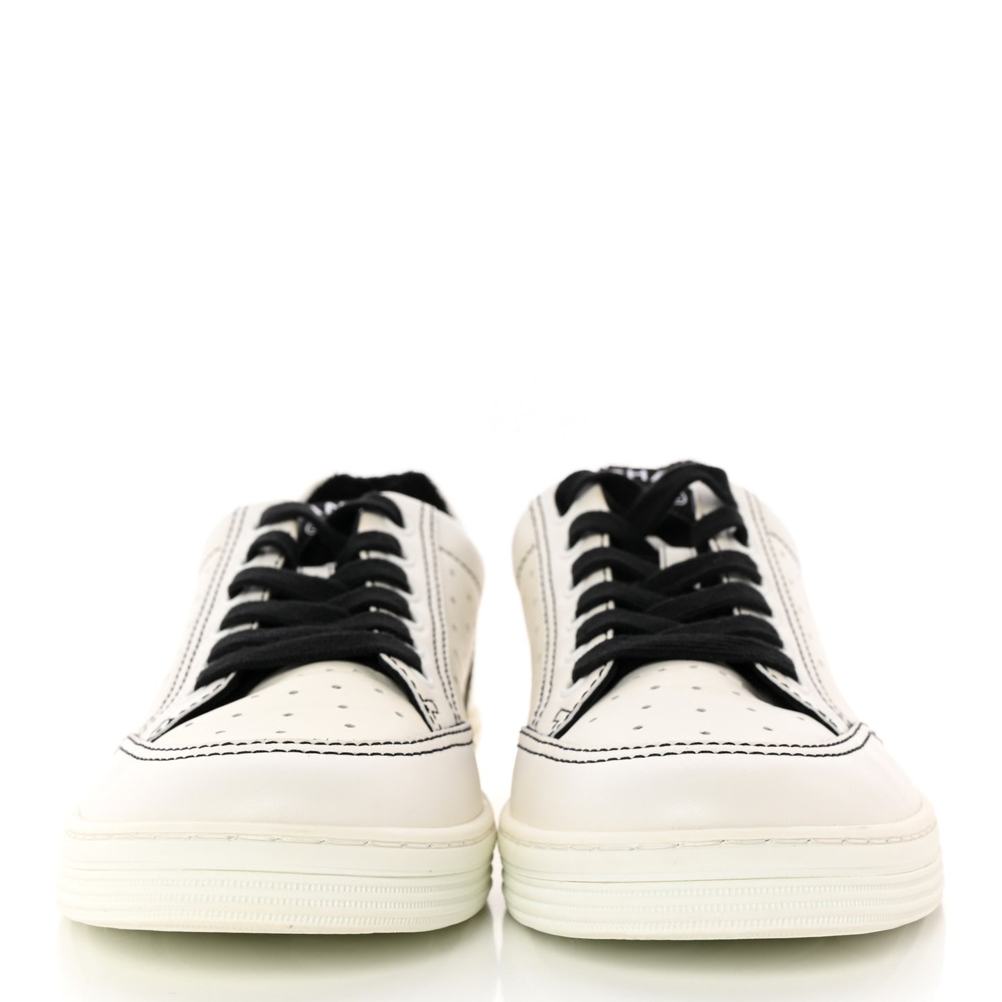 Calfskin Womens Logo Sneakers 38.5 White Black