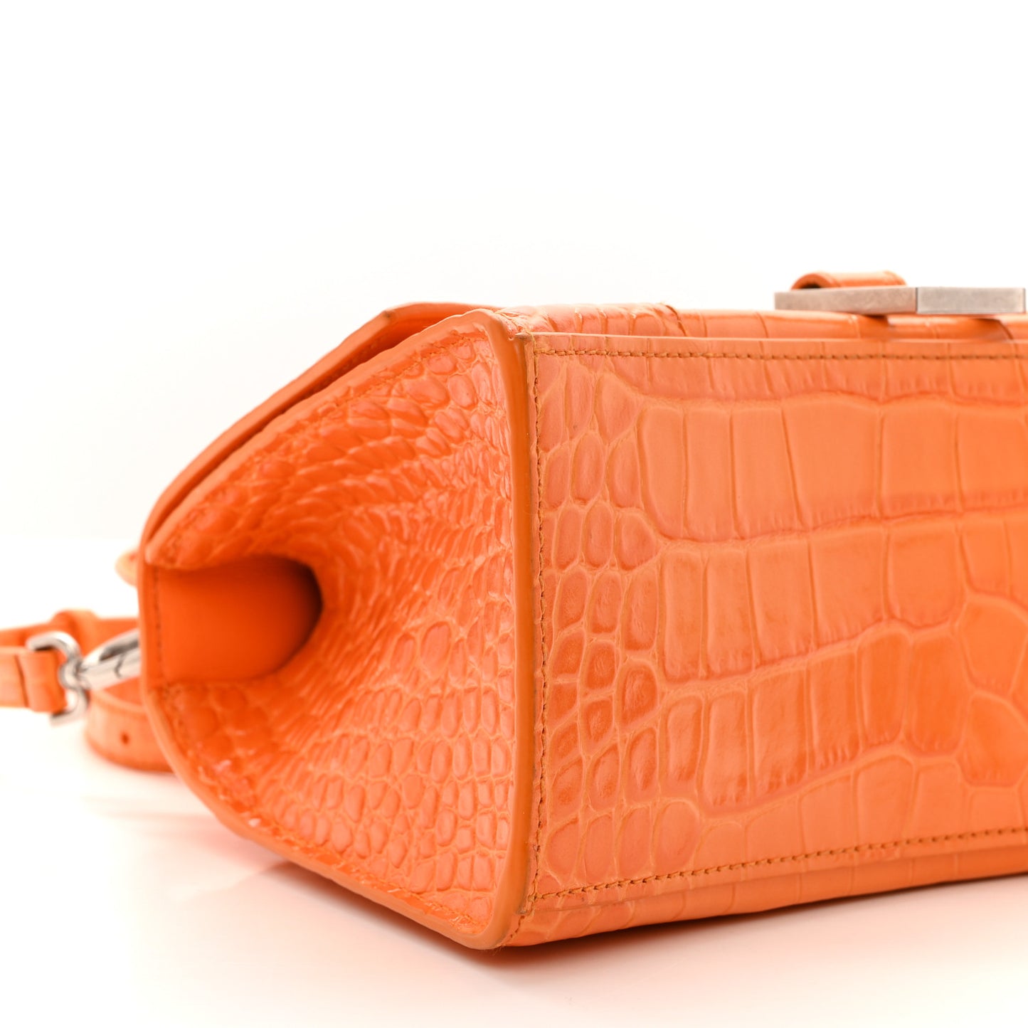 Shiny Calfskin Crocodile Embossed Small Hourglass Top Handle Bag Pop Orange