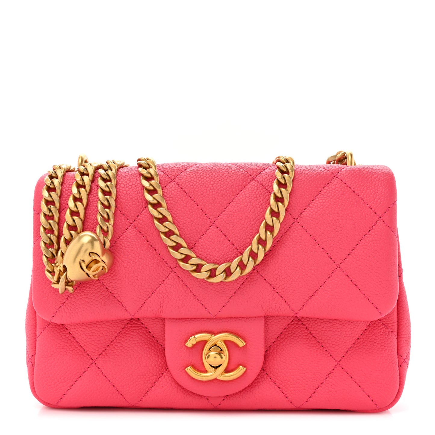 Caviar Quilted Sweetheart Mini Rectangular Flap Dark Pink