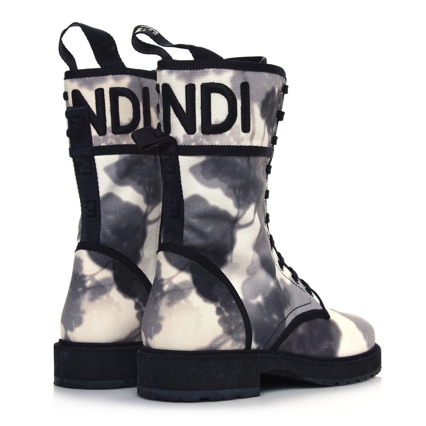 Canvas Floral Print Logo Bi-Color Womens Biker Boots 39 White Black