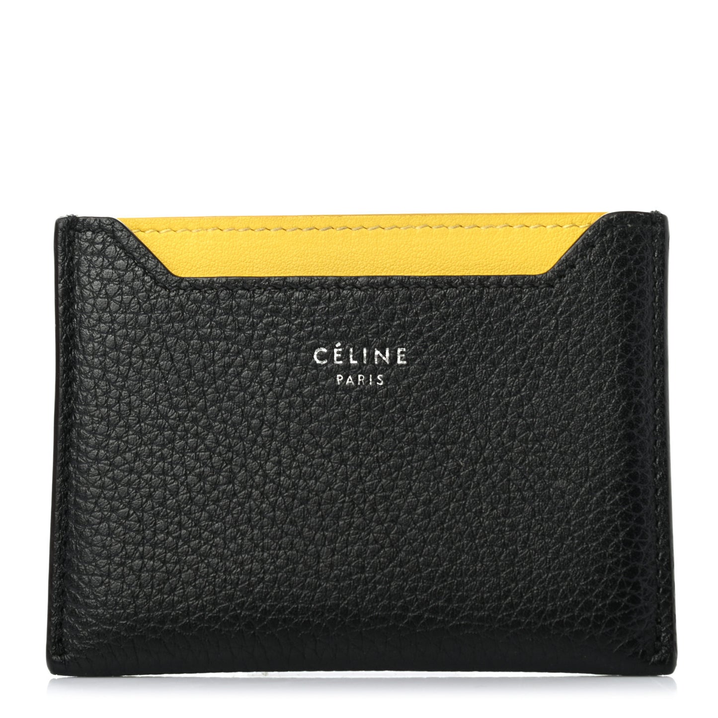 Drummed Calfskin Bi-Color Card Holder Black Yellow
