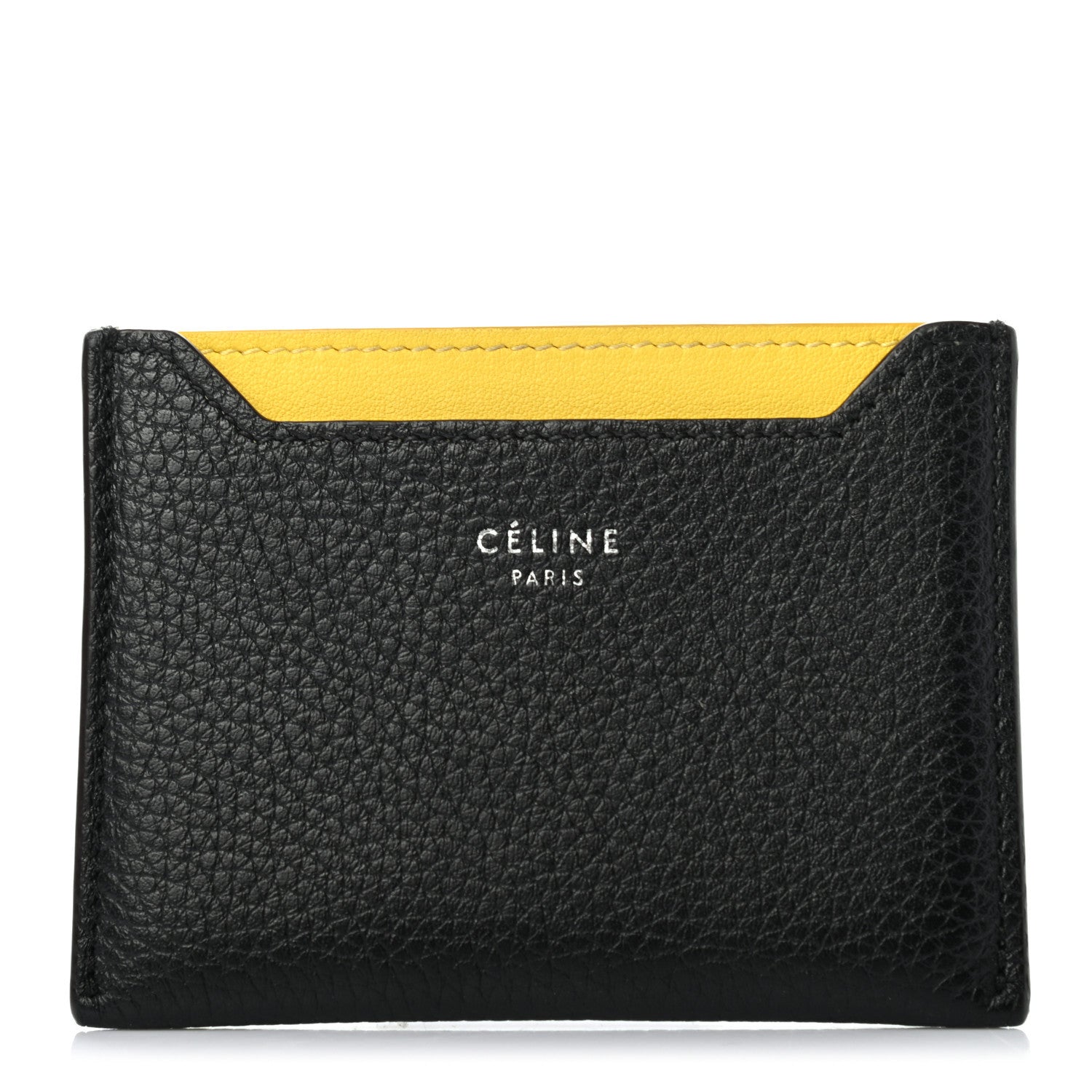 Celine Drummed Calfskin Bi-Color Card Holder Black Yellow 1 of 8