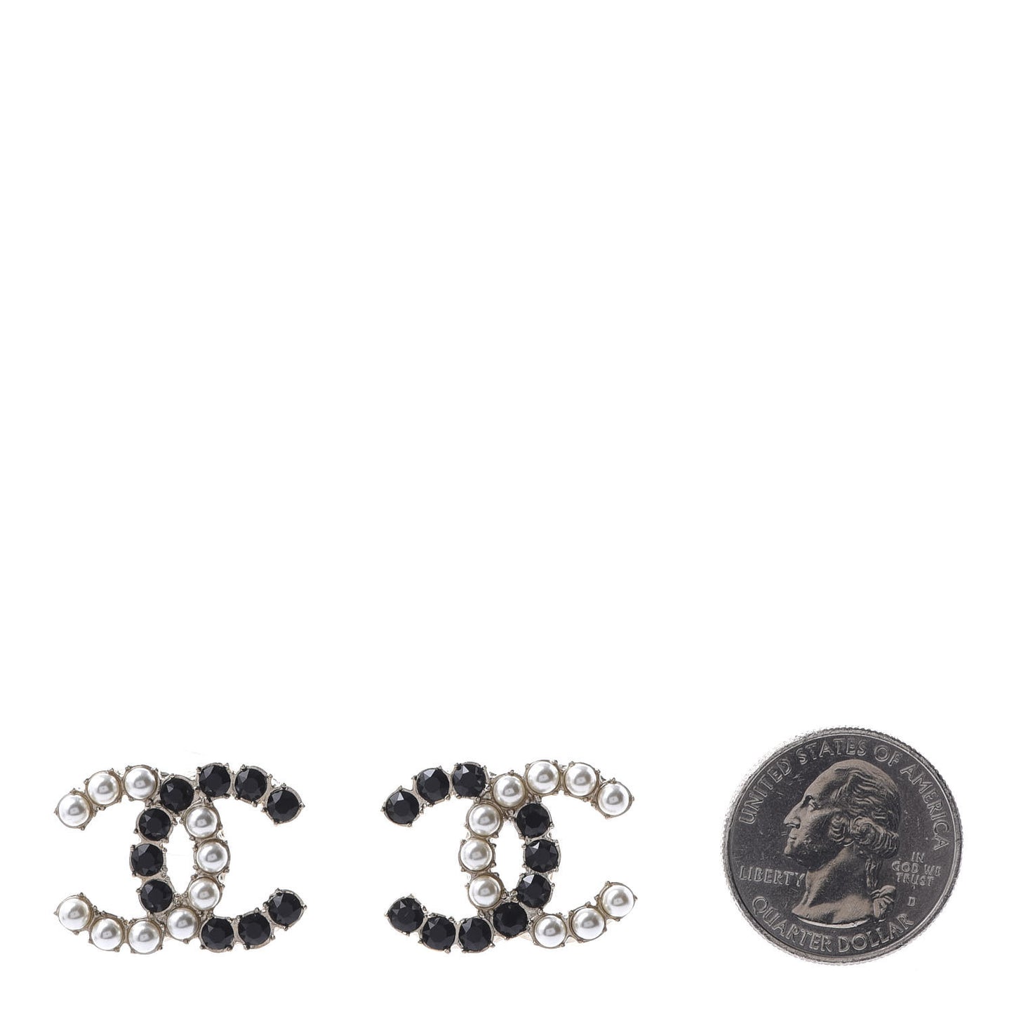 Resin Pearl CC Dazzling Domino Earrings Gold Black