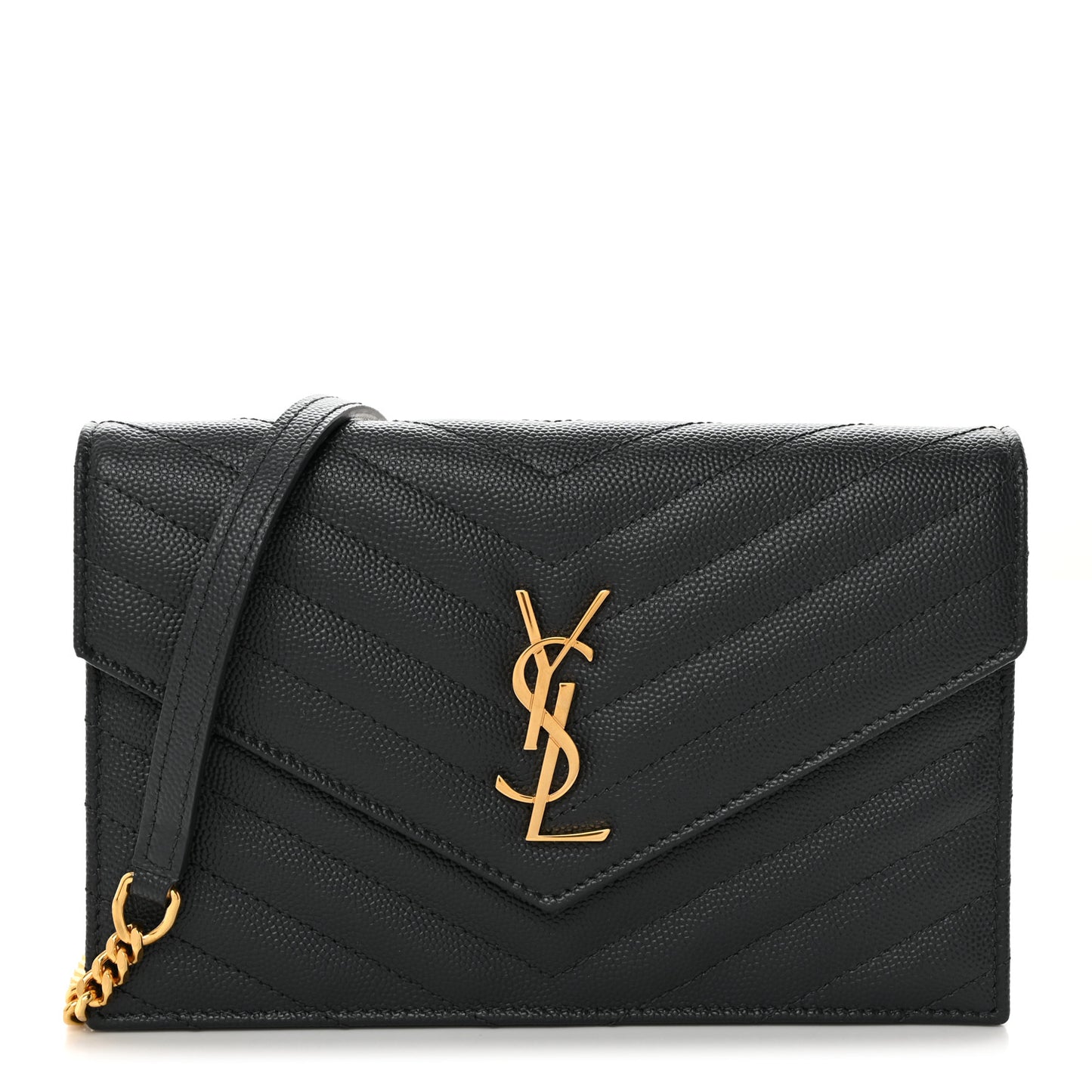 Grain De Poudre Matelasse Chevron Monogram Envelope Chain Wallet Dark Smog