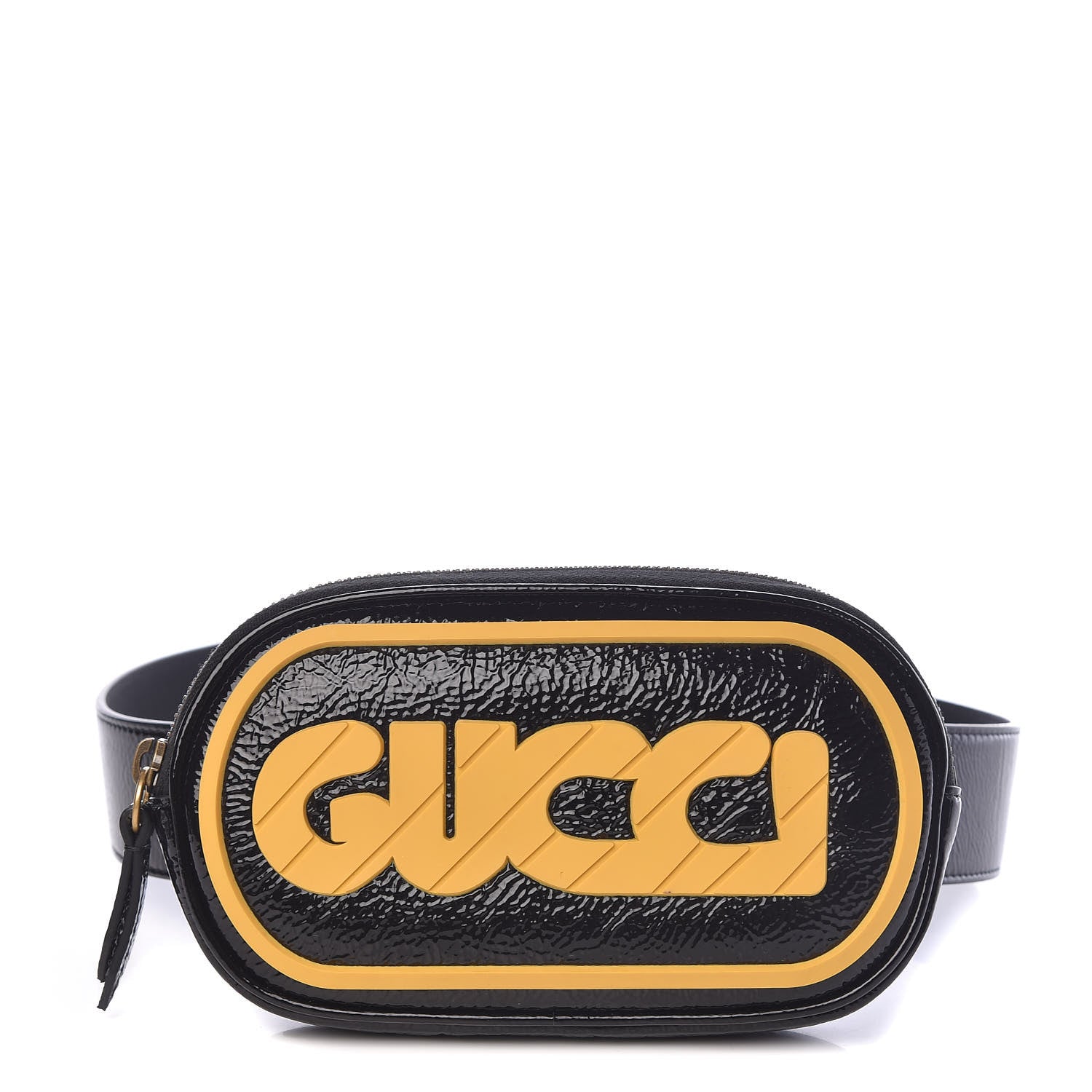 Gucci Patent Rubber Game Patch Logo Belt Bag 75 30 Black 712336